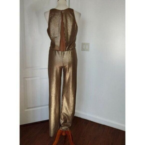 BCBGMaxAzria Jumpsuit M Gold Sequins Sleeveless Lowe  Formal Party - Picture 10 of 16